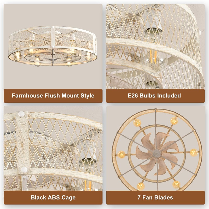 Depuley Modern Ceiling Fans with Light: Cement Flush Mount Ceiling