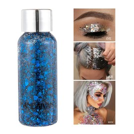 Punifengsi Sequins Body Glitter Gel, Make Up Long Lasting Glitter for Body Face Hair Eyeshadow for Music Festival Party Carnival Long Lasting Face Glitter, No Glue Needed and Easy to Remove. (Blue)