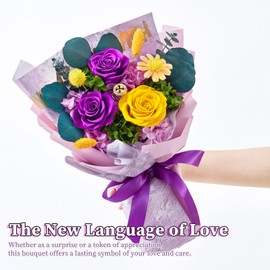 Forever Flowers, Preserved Roses Bouquets, Purple Roses, Birthday Gifts for Women, Mothers Day Flowers for Mom (Purple)