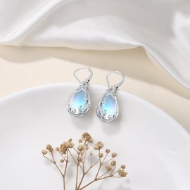 Teardrop Filigree Earrings Moonstone Dangle Drop Leverback Earrings Hypoallergenic 925 Sterling Silver Jewelry for Women Girls…