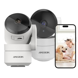 AMOROM WiFi Surveillance Camera Indoor 360°, 1080p Camera Surveillance with Night Vision, 2-Way Audio, Motion Detection, Voice Control, Works with Alexa, 2.4G WiFi, Pack of 2