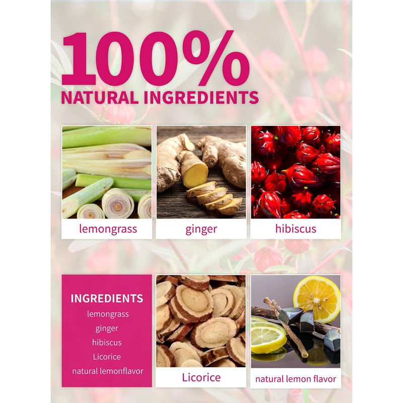 TeeLux Lemon Ginger Hibiscus Tea, Refreshing Lemongrass With Spicy Ginger,