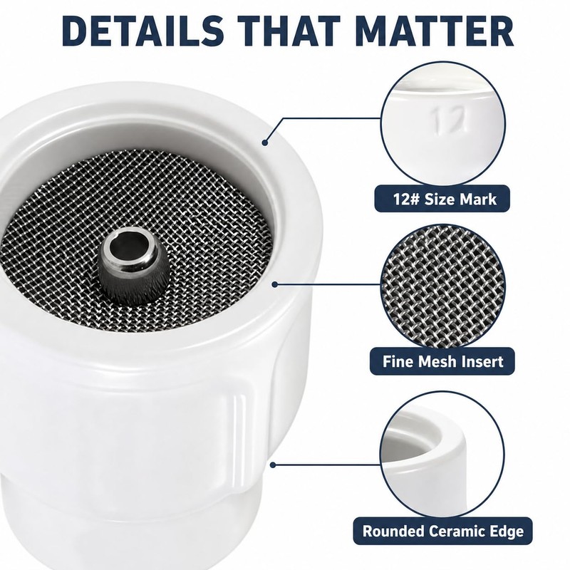 4 Pack #12 White Ceramic TIG Cups with 1/8 Mesh