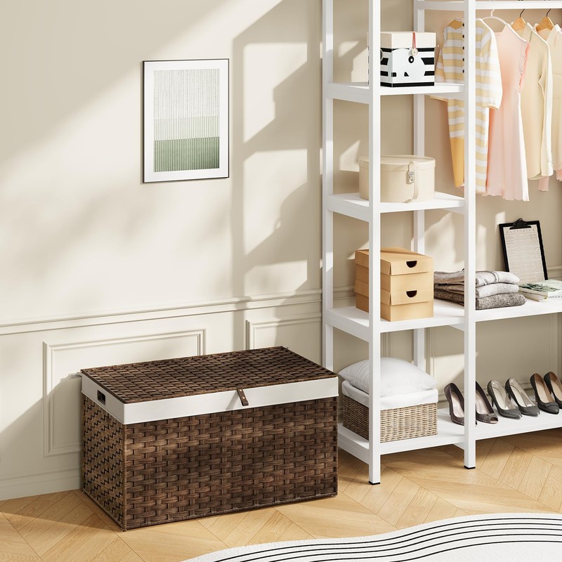 HOOBRO Storage Basket with Lid, 42.3 Gallon (160L) Wicker Basket,