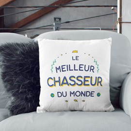 MUGFFINS HUNTER man Cushion Padding included - in French - Meilleur du Monde - Funny gift - Pillow: cover and filling 15.7x15.7 inches