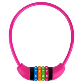GOLDPOOL Children's Bicycle Lock Colourful Combination Lock Bicycle Bicycle Lock with Numbers, 650 x 11 mm, Cable Lock Code Combination, Pink Children's Bicycle Lock, 4-Digit, Resettable Combination