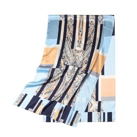 SHIROUYU - Bufanda larga 100% seda de morera para mujer, bufanda grande con protector solar para la cabeza y el cuello, envolturas para el cabello con paquete de regalo, Azul/claro, 55*170CM