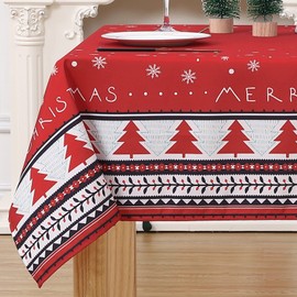 LinTimes Christmas Table Cloth Water Resistant Rectangle Tablecloths Christmas Home Decoration Party Tabletop Cover with Christmas Tree Kitchen Table Cloth, Red 54x90 Inch