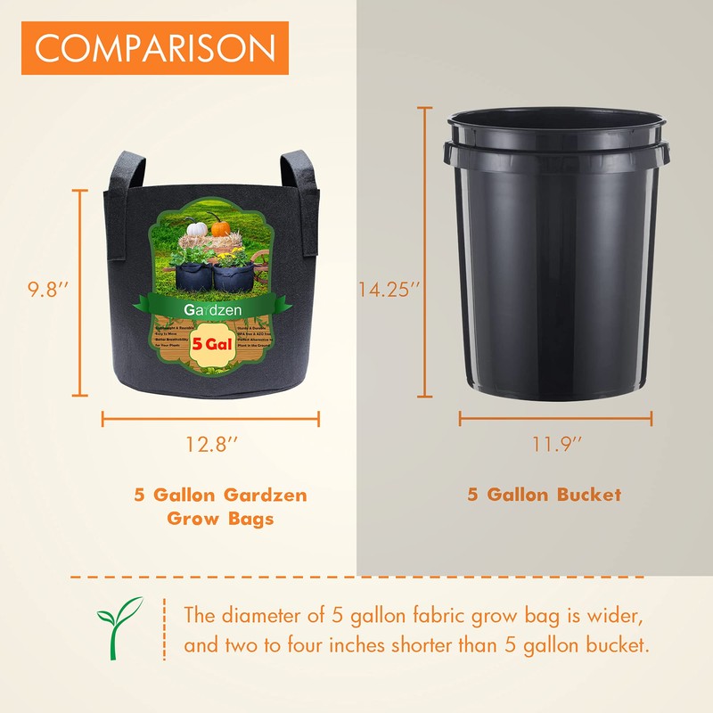 Gardzen 6-Pack 5 Gallon Grow Bags, Aeration Fabric Pots with