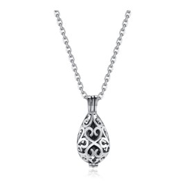 PiercingJak Cremation Jewelry Urn Necklace for Ashes with Hollow Flower Teardrop Cremation Pendant Keepsake Stainless Steel Memorial Lockets Ashes Holder for Women Men Pet