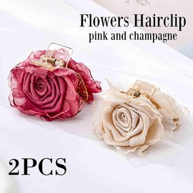 Bouory Flower Hairclip Pink White Floral Hair Claw Clip Hawaiian Claw Clip Boho Hair Accessories for Women 2PCS