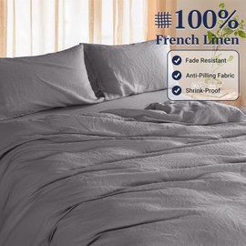 Shilucheng 100% Linen California King Duvet Cover Set, Luxury Pure Natural French Flax Linen Duvet Cover with Zipper Closure & Corner Ties, Cooling Breathable Comforter Cover 3 Piece (Dark Gray)