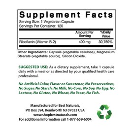 Best Naturals 3 Pack Best Naturals Vitamin B2 400 mg 120 Veg Capsules