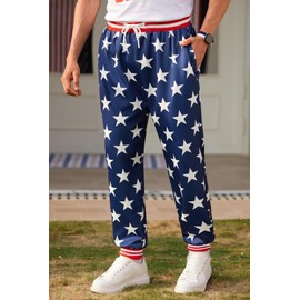 Arvilhill Men Fourth of July Outdoor Long Pants Bright Patriotic Joggers Pocket America Flag Patchwork XL