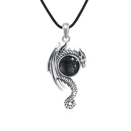 JFASHOP Dragon Neckalce 925 Sterling Silver Dragon Pendant Necklaces Gothic Retro Fisth Scale Stone Oxidised Retro Vintage Gothic Punk Cool Dragon Jewellery for Men Women