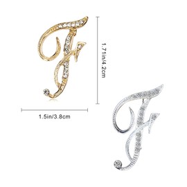 Letter “F” Brooch Pins 2 PCS letter brooch pins for women fashion Gold silver rhinestone men Women's alphabet initial brooches pin for clothing Christmas stockings bulk