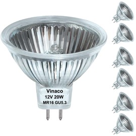 Vinaco MR16 Halogen Bulb 20W 12V, 6 Pack MR16 Bulb Dimmable, Long Lasting MR16 GU5.3 20W Bulb, 2800K MR16 Warm White with GU5.3 Base, MR16 12V 20W for Landscape, Track Lights, Fiber Optics, Desk Lamps