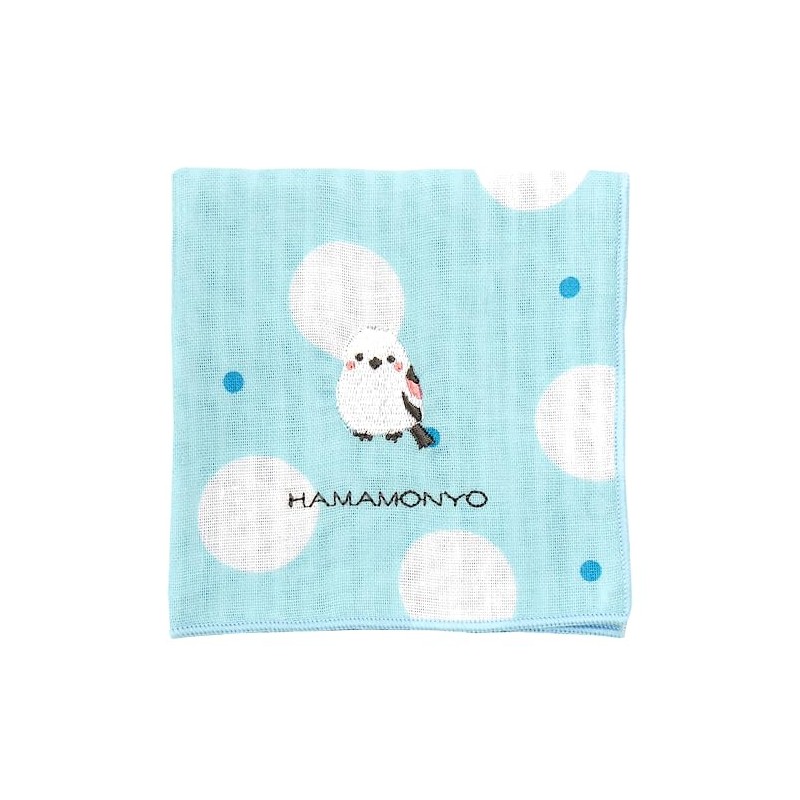 Hamamonyo Reversible Gauze Handkerchief, Double Polka Dots and Simahogus, blue