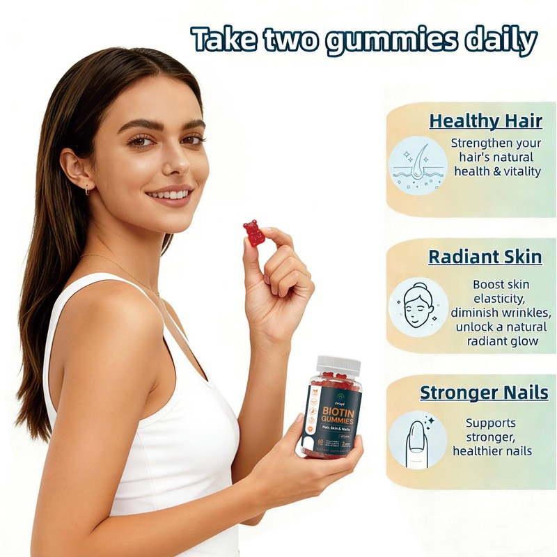 Hair Skin Nails Biotin Gummies 60ct Raspberry Chew Multivitamin