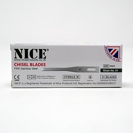 25 x NICE FINE 61 Sterile Individually Packed Stainless Steel Chisel Blades FS61 for Podiatry and Chiropody