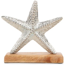 Logbuch-Verlag Starfish Figurine Decorative Metal & Wood Silver Maritime Decoration 18 x 5 x 18 cm Sea Animal Gift Birthday Summer Holiday