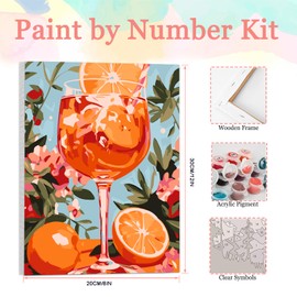 Auremi Drinks Painting by Numbers for Adults, Children, Fruit Paint by Numbers Set with Oil Painting for Beginners with Wooden Frame, 20 x 30 cm, DIY Art Kit with 3 Brushes and Acrylic Paint