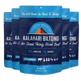 Garlic Kalahari Biltong, Air-Dried Thinly Sliced Beef, 2oz (Pack of 5), Sugar Free, Gluten Free, Keto & Paleo, High Protein Snack