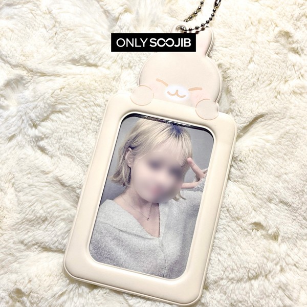 DUCKY WORLD Meow Meow Bunny Beige Photo Card Holder Keyring