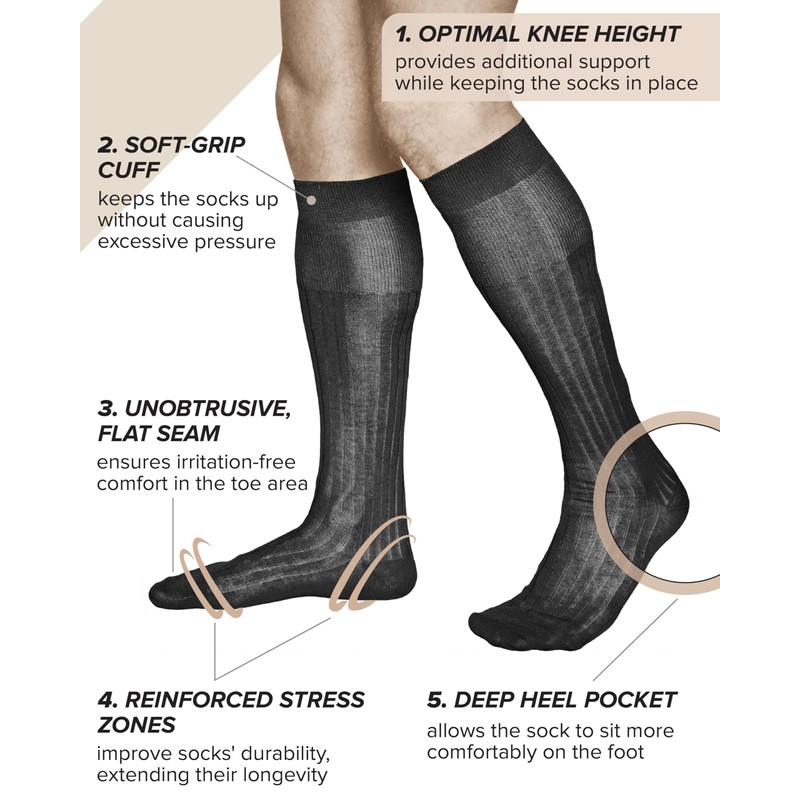 vitsocks Men's 100 COTTON Thin Elegant Knee High Socks (2