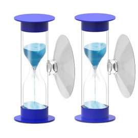 2 Minute Hourglass Sand Timer with Suction Cup -Set of 2 Small, Unbreakable Sand Clock Timer 2 min, Plastic Mini Sand Watch, Rotatable Reloj De Arena for Kids Toothbrush(Blue)