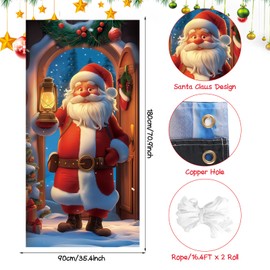 LOKIPA Christmas Door Cover, Front Door Covers Christmas Door Decorations Xmas Santa Claus Door Cover Santa Background Banner for Xmas Holiday Decor (35.4X70.9Inch)