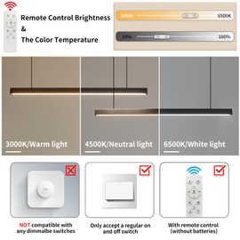 Modern 2-Light Chandelier, 47IN+47IN Pendant Light Fixtures Hanging with Remote Control 3000k-6500K Adjustable Color Temperature，Aluminum Island Lighting Lamp for Dining Room, Living Room