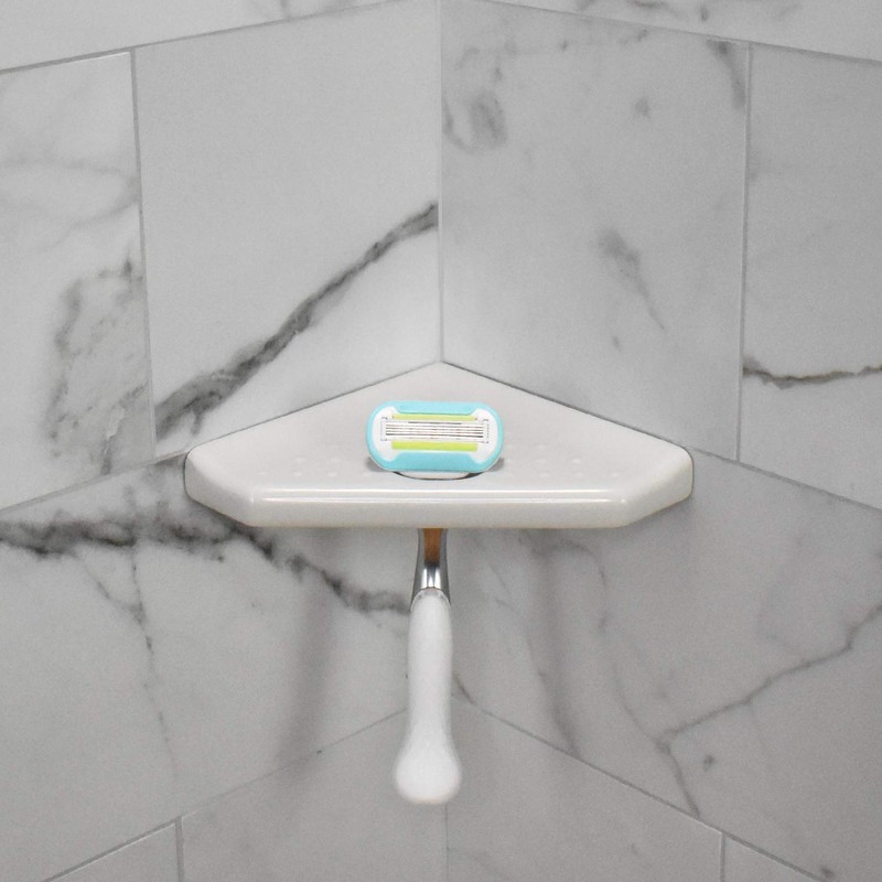 Questech 5" Corner Shower Footrest, Retrofit Shaving Shelf for Inside
