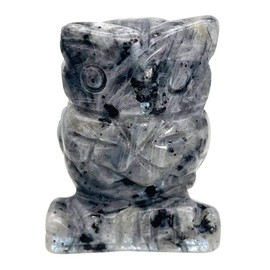 Ladeukoi Natural Black Labradorite Owl Bird Statue, Hand Carved Reiki Healing Crystal Animal Figurines Pocket Palm Stone Home Decoration 1.5 inches