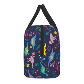 Cute Colorful Dinosaur Insulated Lunch Box, Soft Lunch Bag for Woman Man, Leakproof Small Lunch Pail Adult Work, Reusable Cooler Tote Lunchbox for Office