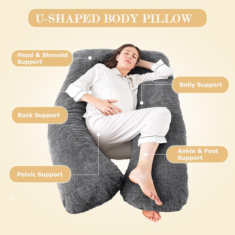 WhatsBedding Pregnancy Pillows,U-Shaped Pregnancy Pillows for Sleeping,Memory Foam Filling Full