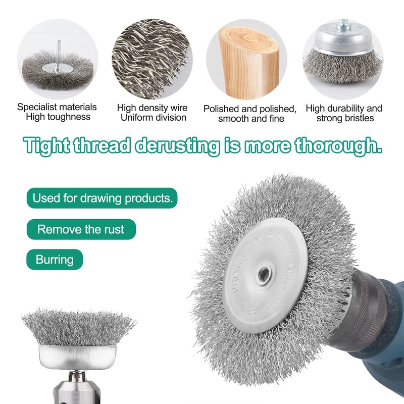 12-Piece Wire Brush Drill Set with Hexagonal Rod for Cordless