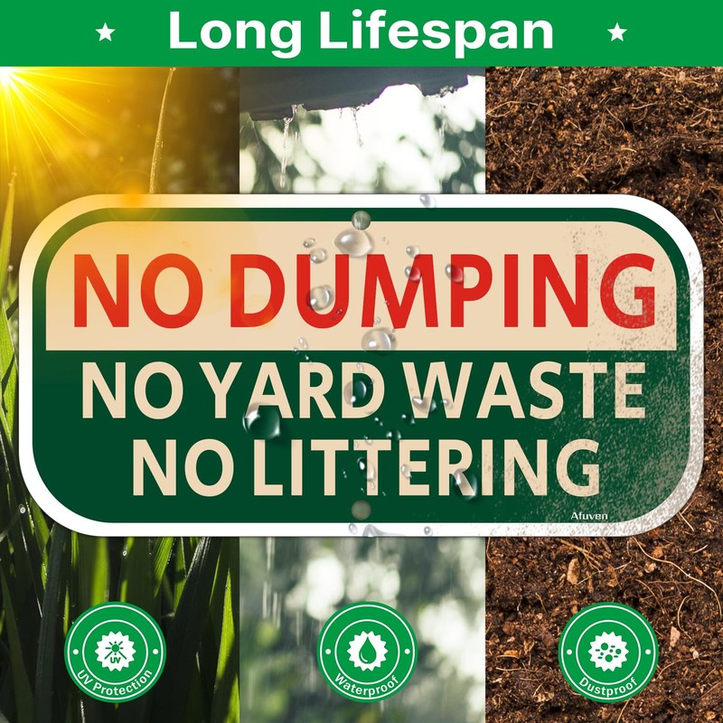 No Dumping No Yard Waste No Littering Sign | 12”x