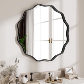 VETROVUE Round Wavy Mirror, 20 Inch Metal Frame Circle Mirror, Round Wall Mounted for Entryway, Bathroom, Vanity, Living Room, Black