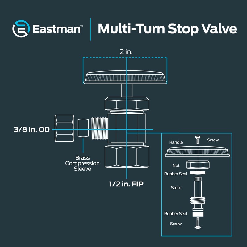 Eastman 1/2 Inch FIP x 3/8 Inch OD Compression Multi-Turn