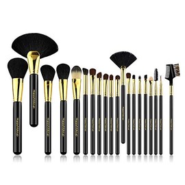Juego de brochas de maquillaje con 20 fibras y pelo de pony y pelo de cabra, herramienta de belleza para principiantes, bolsa de poliuretano, cepillo 
