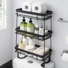 PowerKing Over The Toilet Storage Shelf, 3 Tier Bathroom Organizer Rack, No-Drill, Rust-Resistant Steel, Toilet Paper Holder for Restroom Bathroom, Black