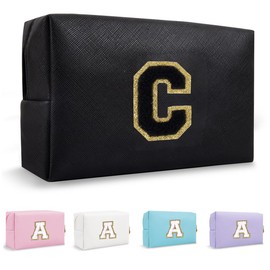 Lohhbve Small Minimalism Cute A-Z Makeup Bag, PU Leather Waterproof Cosmetic Bag Daily Use Toiletry Cosmetic Pouch, Portable Storage Travel Toiletry Bag for Women Girls Essential Cosmetic Organizer