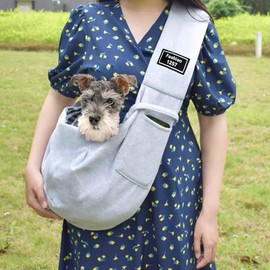 Dog Sling Carrier for Small Dogs up to 15 lbs – Breathable Reversible Puppy Carrier Bag with Wide Strap, Safety Lock & Storage Pocket – Ideal for Walking, Travel & Daily Use (Grey)