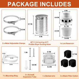 [UPGRADED]TDIDVKZW 4 Inch Indoor Dryer Vent Kit Filter 3 In 1 Filter Bucket with 8 Feet Proflex Ducting Hose for Electric Dryers, White by Cenipar
