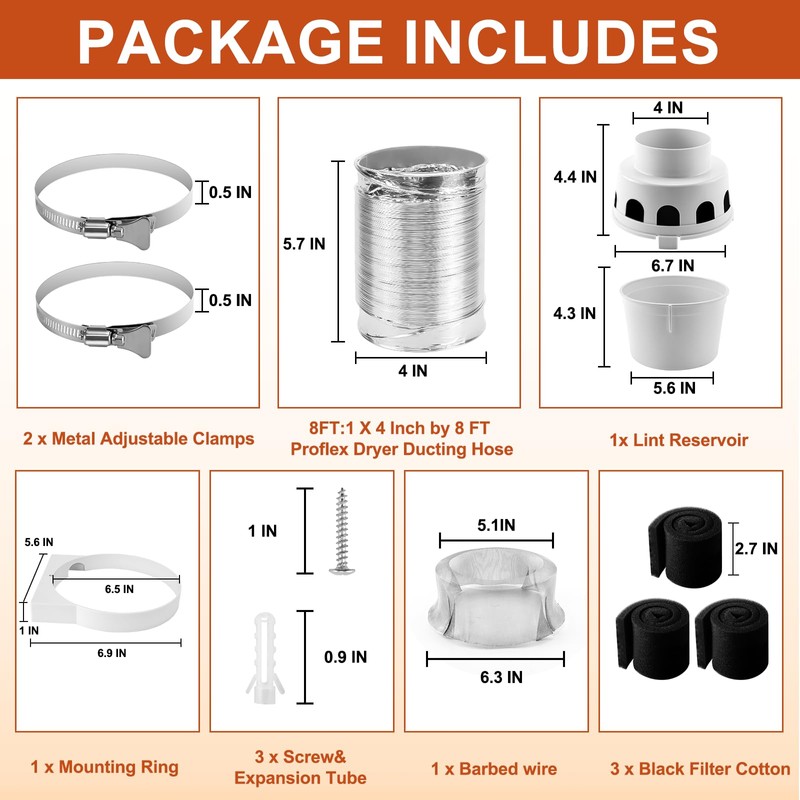 [UPGRADED]TDIDVKZW 4 Inch Indoor Dryer Vent Kit Filter 3 In