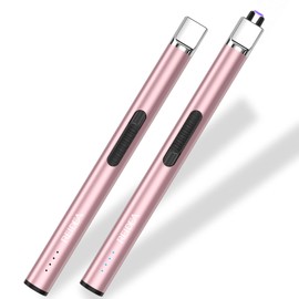Electric Lighter 2 Pack REIDEA S4 Pro USB Rechargeable Safety Lock with LED Battery Indicator Flameless Windproof Arc Plasma Lighter for Candle, Fireworks (Rose Gold)