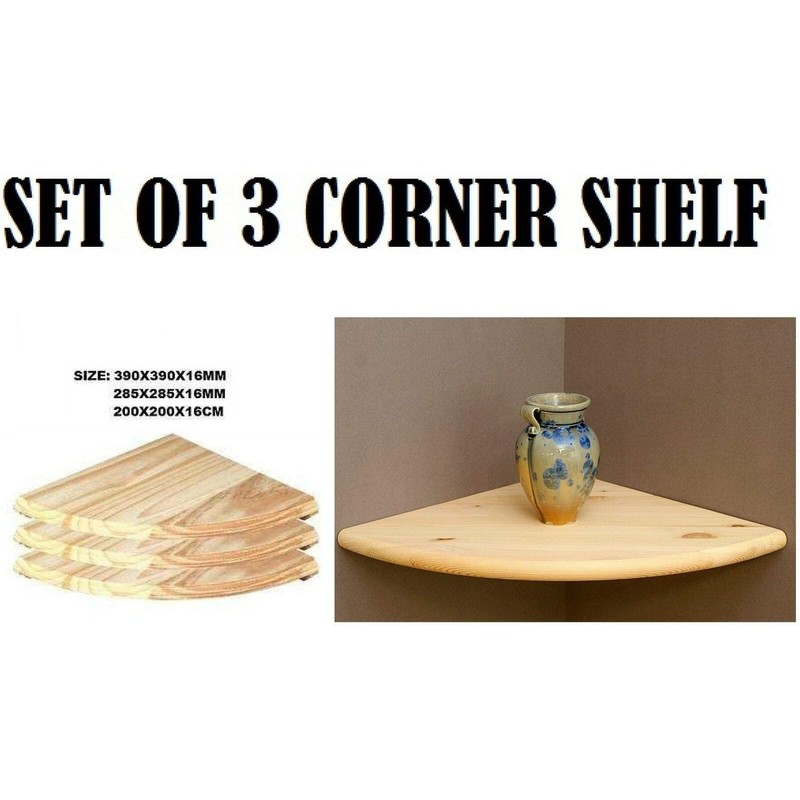 Set Of 3 Natural Wood Corner Shelf Wall Mounted Storage