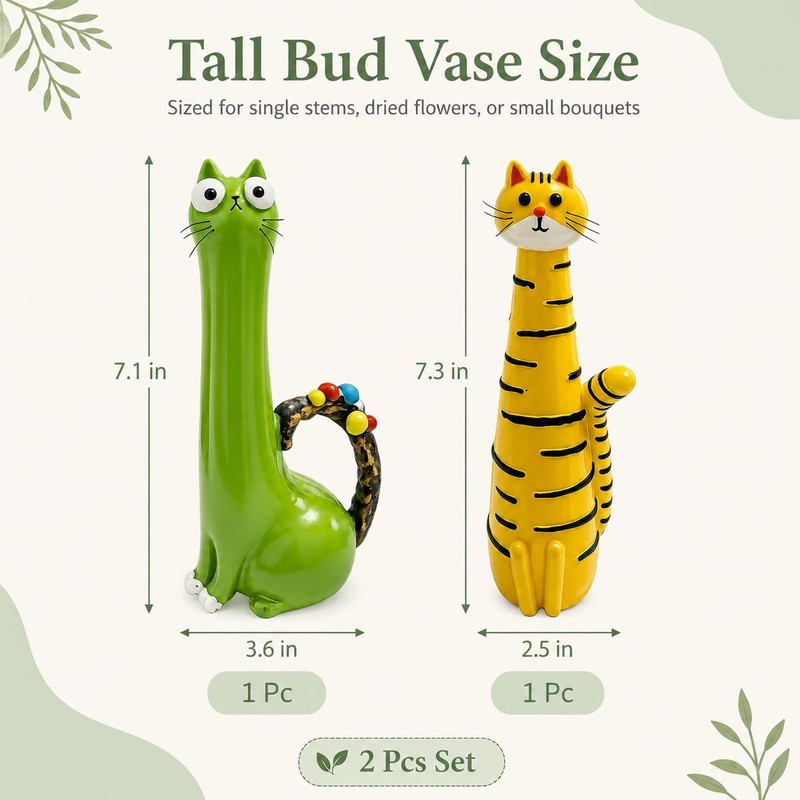 2 Pcs Quirky Cat Vases, Whimsical Resin Kitty Flower Vases,