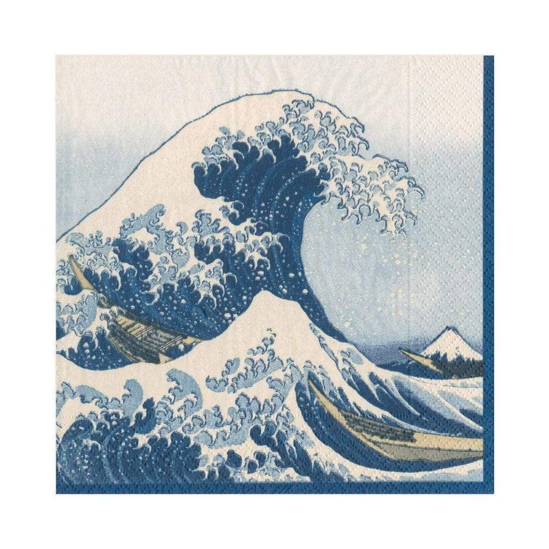 Caspari The Great Wave Paper Luncheon Napkins in Blue, Four